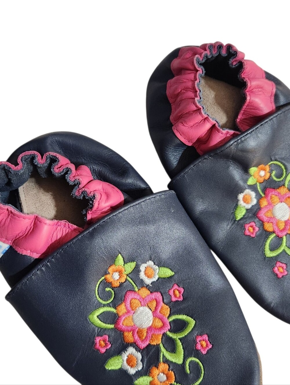 Robeez Leather Slippers Girls Size 3-4 Years Blue Pink Floral Slip On Shoes - Picture 4 of 6